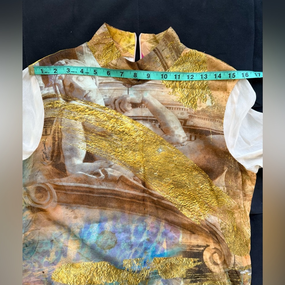Just Cavalli Multicolor Abstract Midi Dress with Cream Sheer Sleeves, pre-owned - Picture 7 of 7